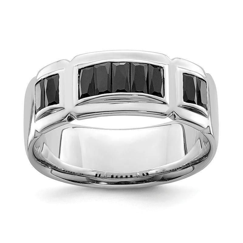 Sterling Silver Rhodium-plated Black CZ Grooved Ring - Seattle Gold Grillz