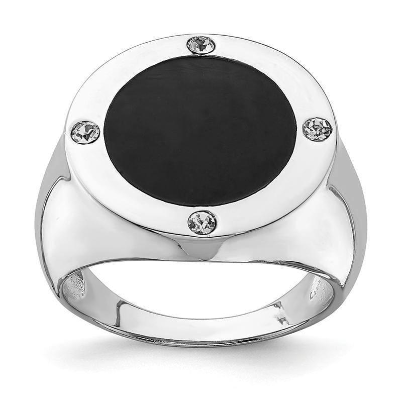 Sterling Silver Rhodium Plated Black Simulated Onyx & CZ Ring - Seattle Gold Grillz
