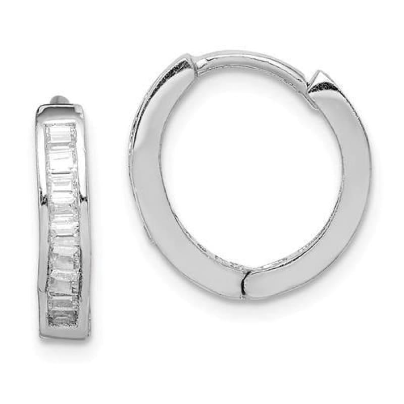 Sterling Silver Rhodium-plated CZ Baguette Hinged Hoop Earrings - Seattle Gold Grillz