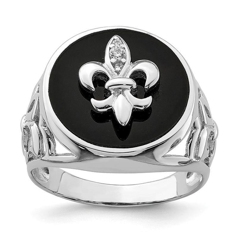 Sterling Silver Rhodium Plated CZ Black Onyx Ring - Seattle Gold Grillz