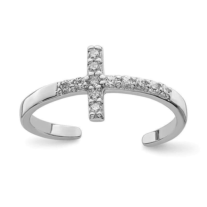 Sterling Silver Rhodium-plated CZ Cross Toe Ring - Seattle Gold Grillz