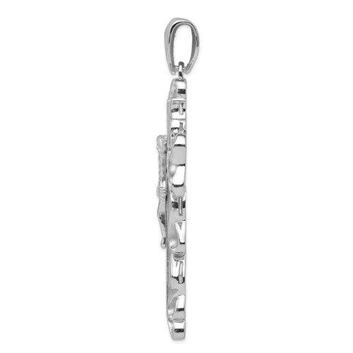 Sterling Silver Rhodium-plated CZ Crucifix Pendant - Seattle Gold Grillz
