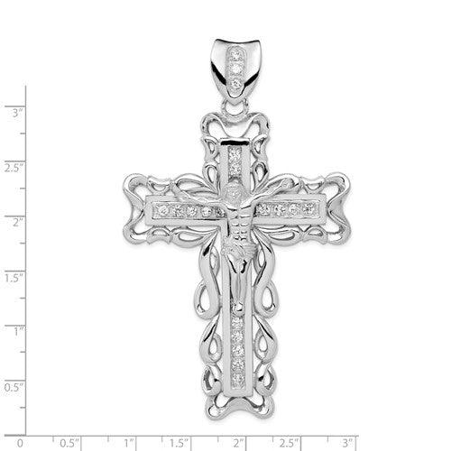 Sterling Silver Rhodium-plated CZ Crucifix Pendant - Seattle Gold Grillz