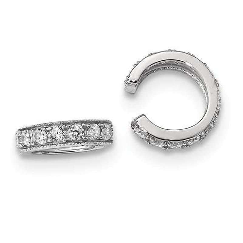 Sterling Silver Rhodium-plated CZ Ear Cuff Earrings - Seattle Gold Grillz