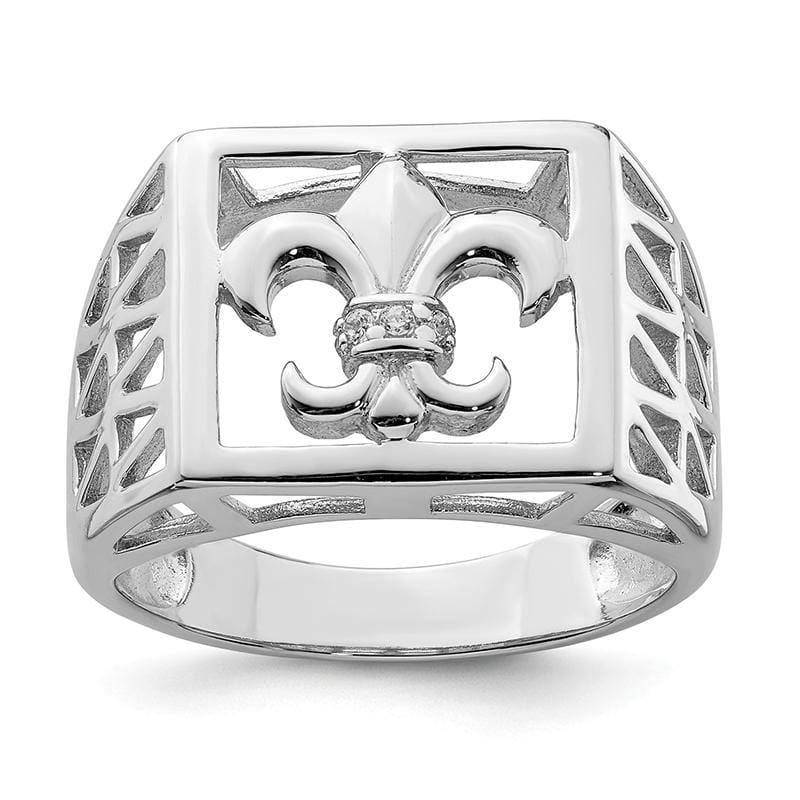 Sterling Silver Rhodium Plated CZ Fleur de lis Ring - Seattle Gold Grillz