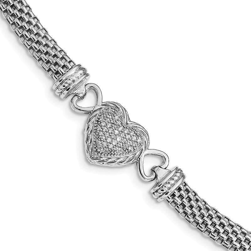 Sterling Silver Rhodium Plated CZ Mesh Link Bracelet | Weight: 26.84 grams, Length: 7.5mm, Width: 7.5mm - Seattle Gold Grillz