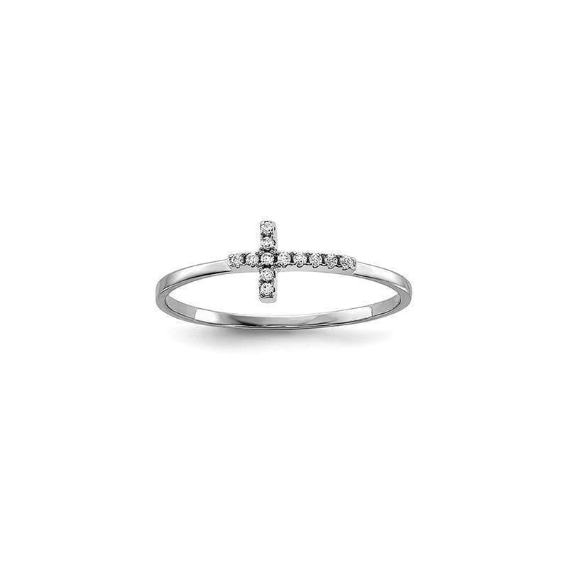 Sterling Silver Rhodium-plated CZ Side Cross Polished Ring - Seattle Gold Grillz
