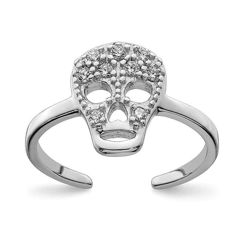 Sterling Silver Rhodium-plated CZ Skull Toe Ring - Seattle Gold Grillz