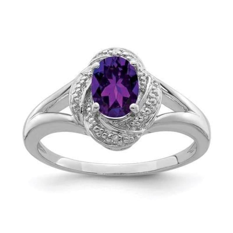 Sterling Silver Rhodium-Plated Diam. And Amethyst Ring - Seattle Gold Grillz