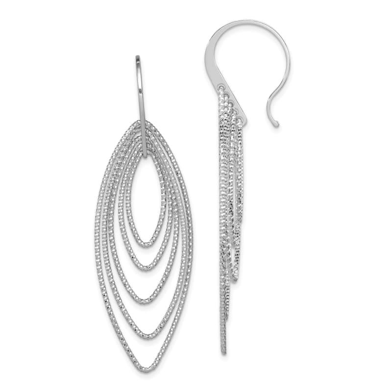 Sterling Silver Rhodium Plated Diamond Cut Oblong Dangle Earrings - Seattle Gold Grillz
