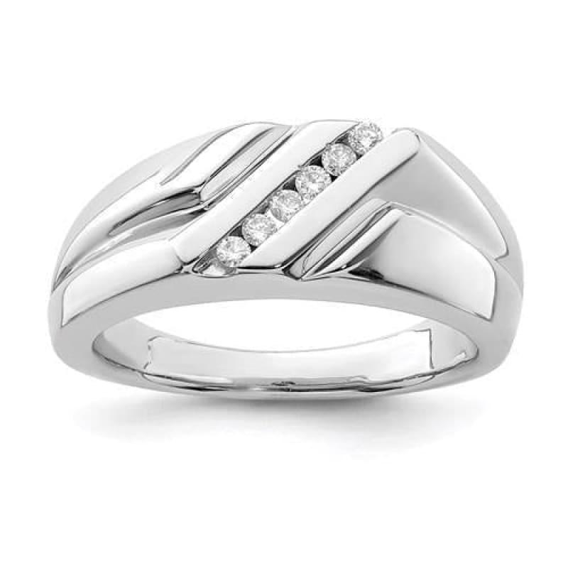 Sterling Silver Rhodium Plated Diamond Men's Ring - Seattle Gold Grillz