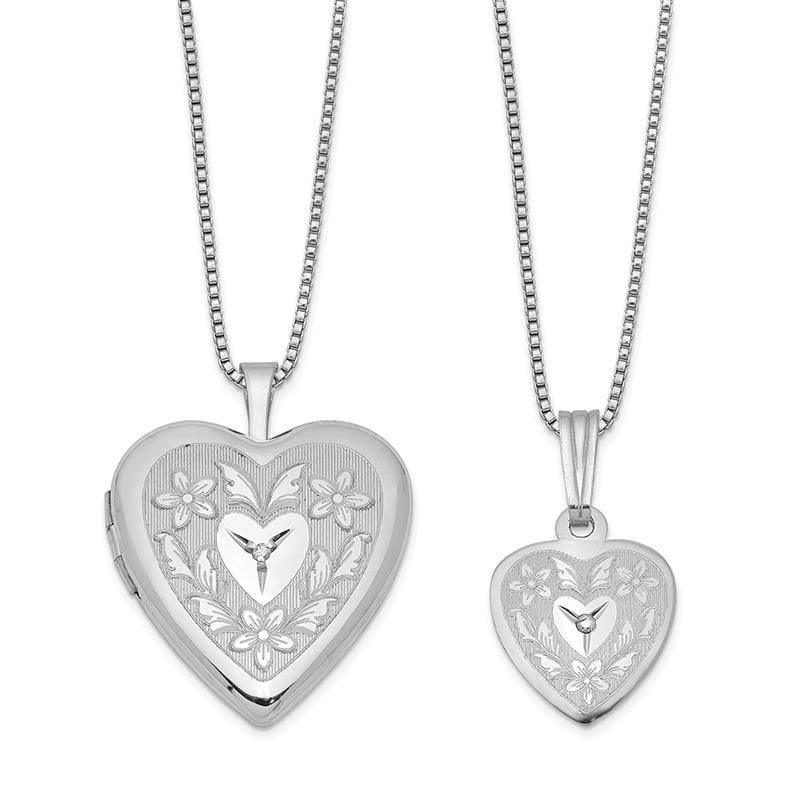 Sterling Silver Rhodium-plated Diamond Polished Heart Locket & Pendant Set | Weight: grams, Length: mm, Width: mm - Seattle Gold Grillz
