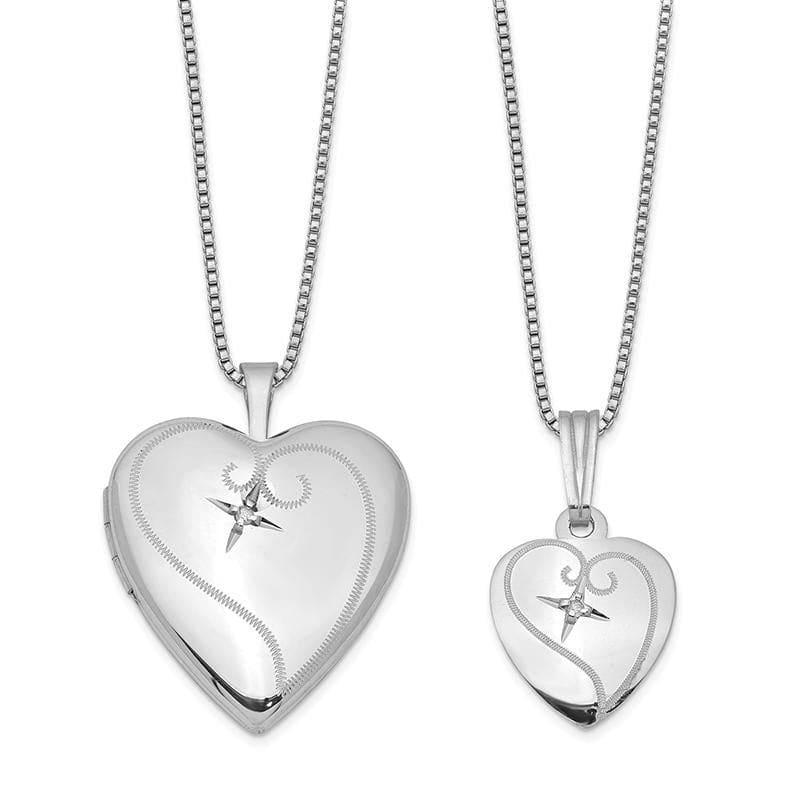 Sterling Silver Rhodium-plated Diamond Polished Heart Locket & Pendant Set | Weight: grams, Length: mm, Width: mm - Seattle Gold Grillz