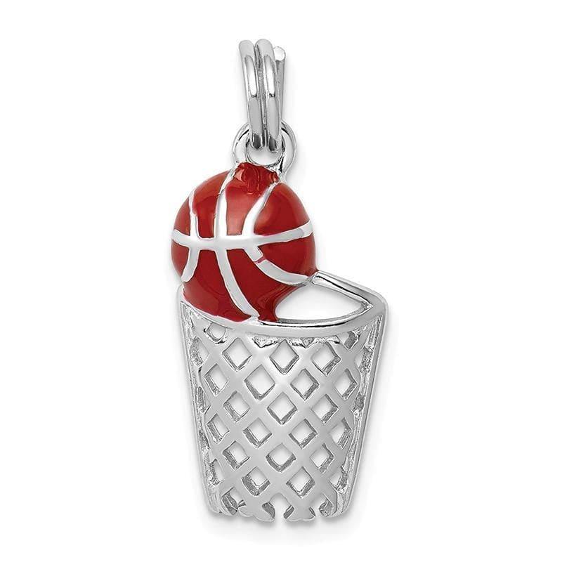 Sterling Silver Rhodium-plated Enamel Basketball & Hoop Charm - Seattle Gold Grillz