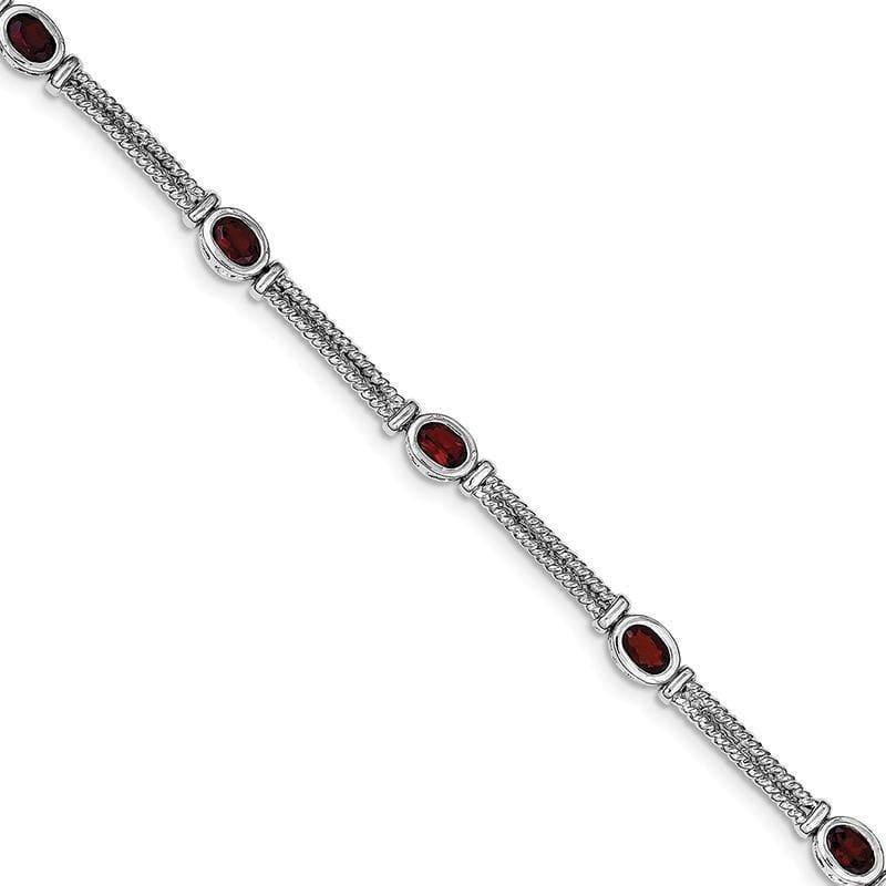Sterling Silver Rhodium Plated Garnet Bracelet | Weight: grams, Length: 7mm, Width: mm - Seattle Gold Grillz