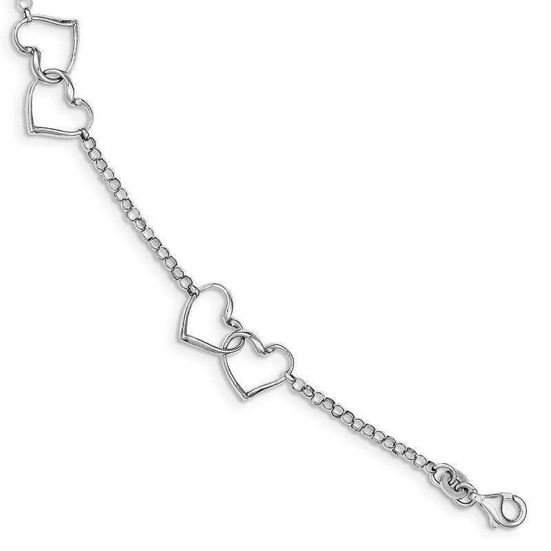 Sterling Silver Rhodium Plated Heart Bracelet | Weight: 2.61 grams, Length: 7.25mm, Width: mm - Seattle Gold Grillz