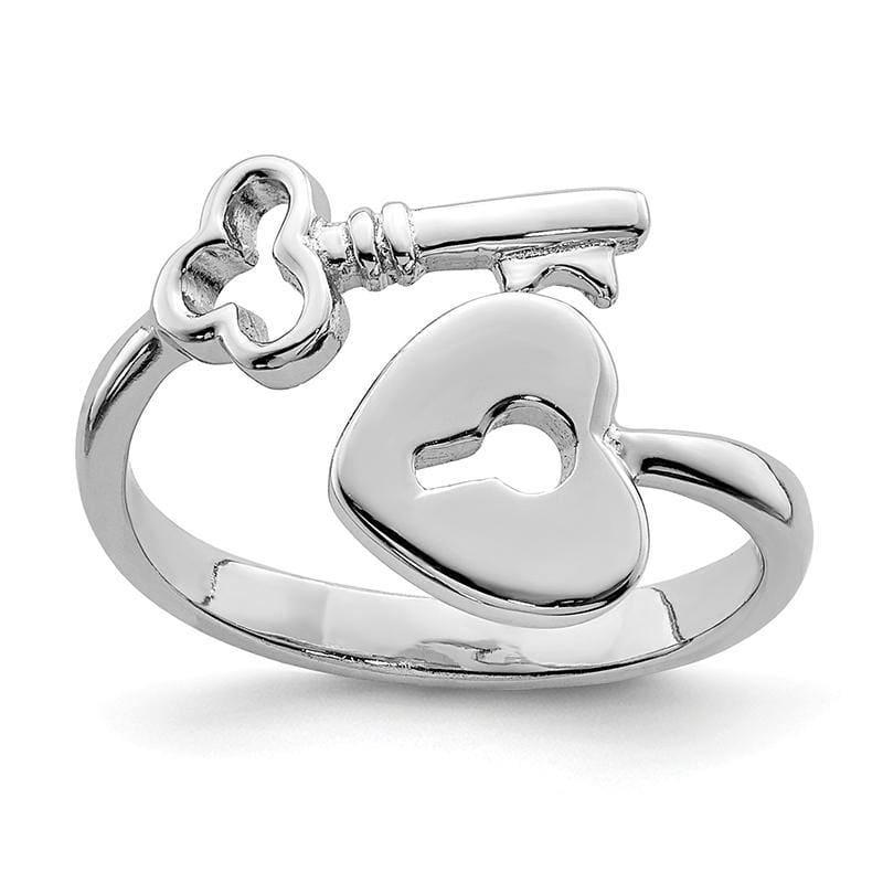 Sterling Silver Rhodium-plated Heart Lock & Key Toe Ring - Seattle Gold Grillz