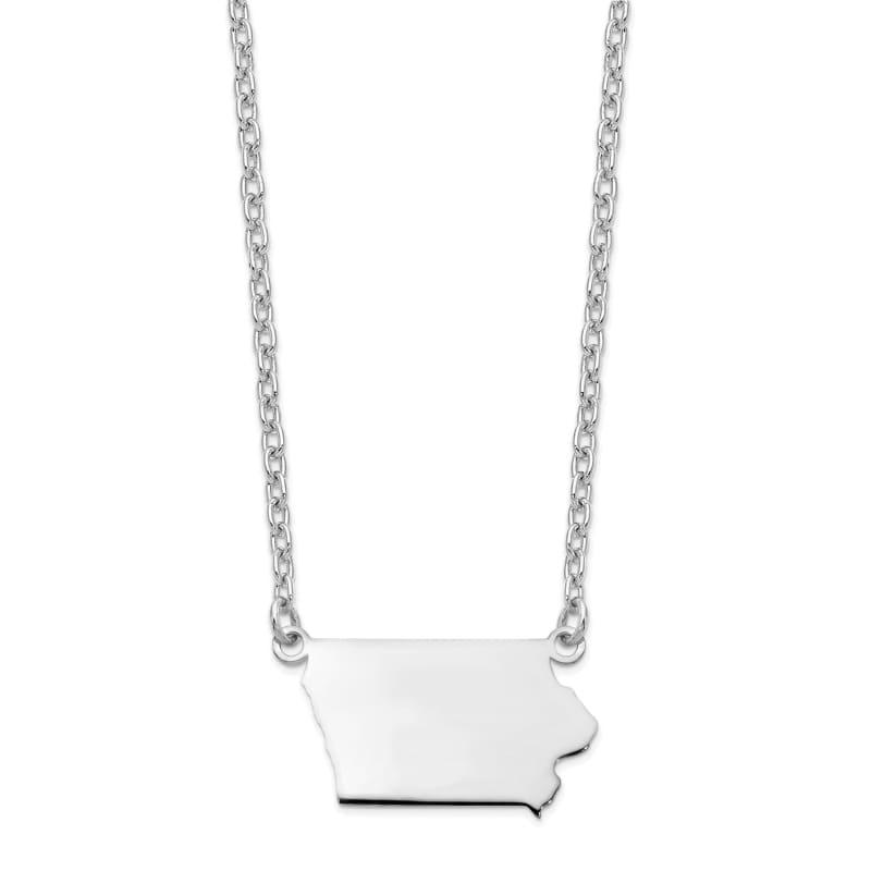 Sterling Silver Rhodium-plated IA State Pendant with chain - Seattle Gold Grillz