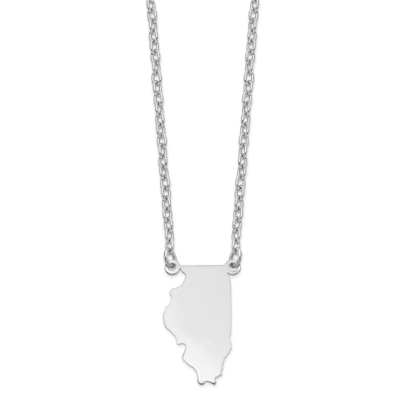 Sterling Silver Rhodium-plated IL State Pendant with chain - Seattle Gold Grillz