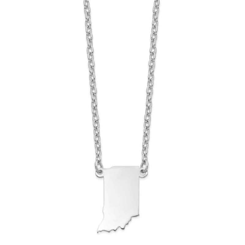 Sterling Silver Rhodium-plated IN State Pendant with chain - Seattle Gold Grillz