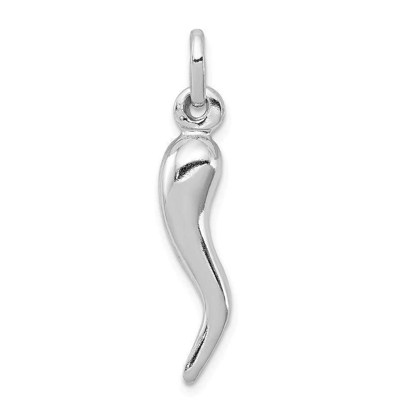 Sterling Silver Rhodium-plated Italian Horn Charm | Weight: 1.13 grams, Length: 30mm, Width: 6mm - Seattle Gold Grillz