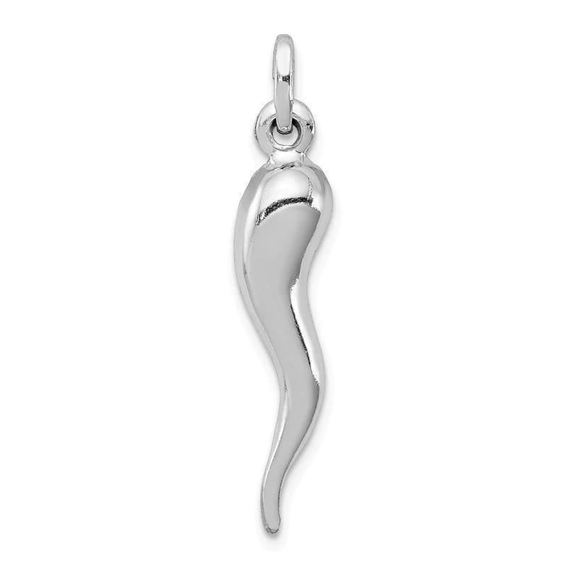 Sterling Silver Rhodium-plated Italian Horn Pendant | Weight: 1.58 grams, Length: 33mm, Width: 7mm - Seattle Gold Grillz