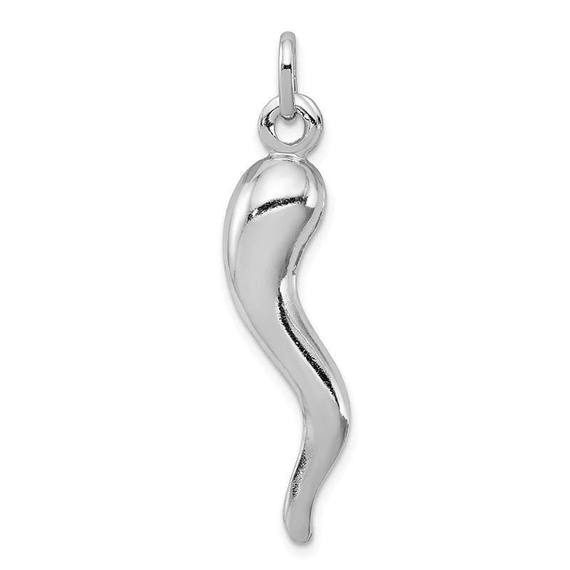 Sterling Silver Rhodium-plated Italian Horn Pendant | Weight: 1.98 grams, Length: 38mm, Width: 8mm - Seattle Gold Grillz