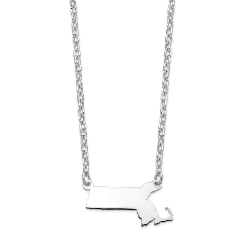 Sterling Silver Rhodium-plated MA State Pendant with chain - Seattle Gold Grillz