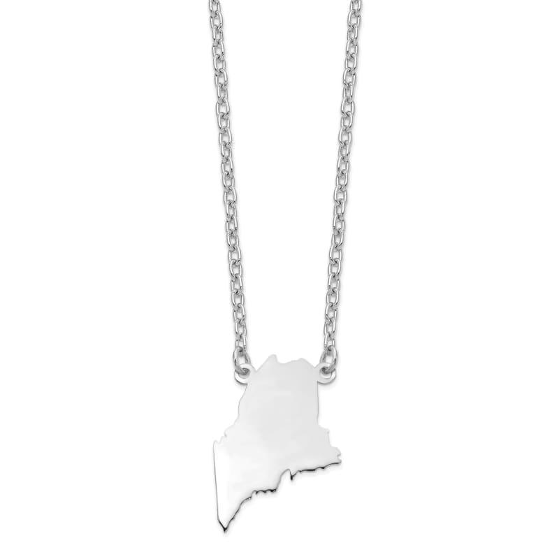 Sterling Silver Rhodium-plated ME State Pendant with chain - Seattle Gold Grillz
