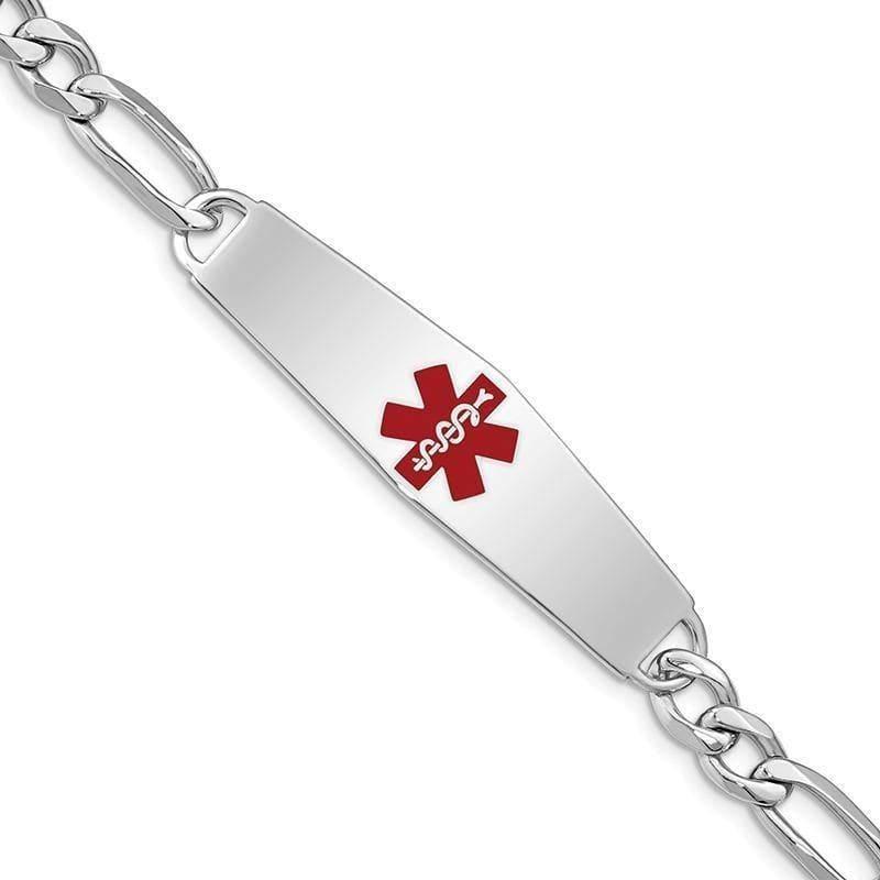 Sterling Silver Rhodium-plated Medical ID Figaro Link Bracelet - Seattle Gold Grillz