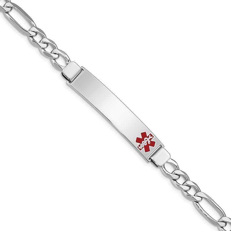 Sterling Silver Rhodium-plated Medical ID Figaro Link Bracelet | Weight: 12.9 grams, Length: 8mm, Width: mm - Seattle Gold Grillz