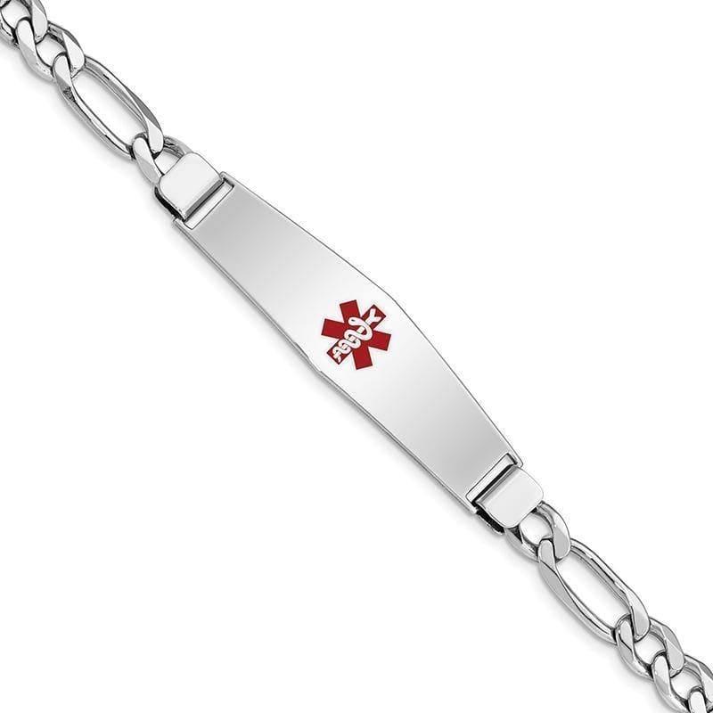 Sterling Silver Rhodium-plated Medical ID Figaro Link Bracelet | Weight: 13.1 grams, Length: 8mm, Width: mm - Seattle Gold Grillz