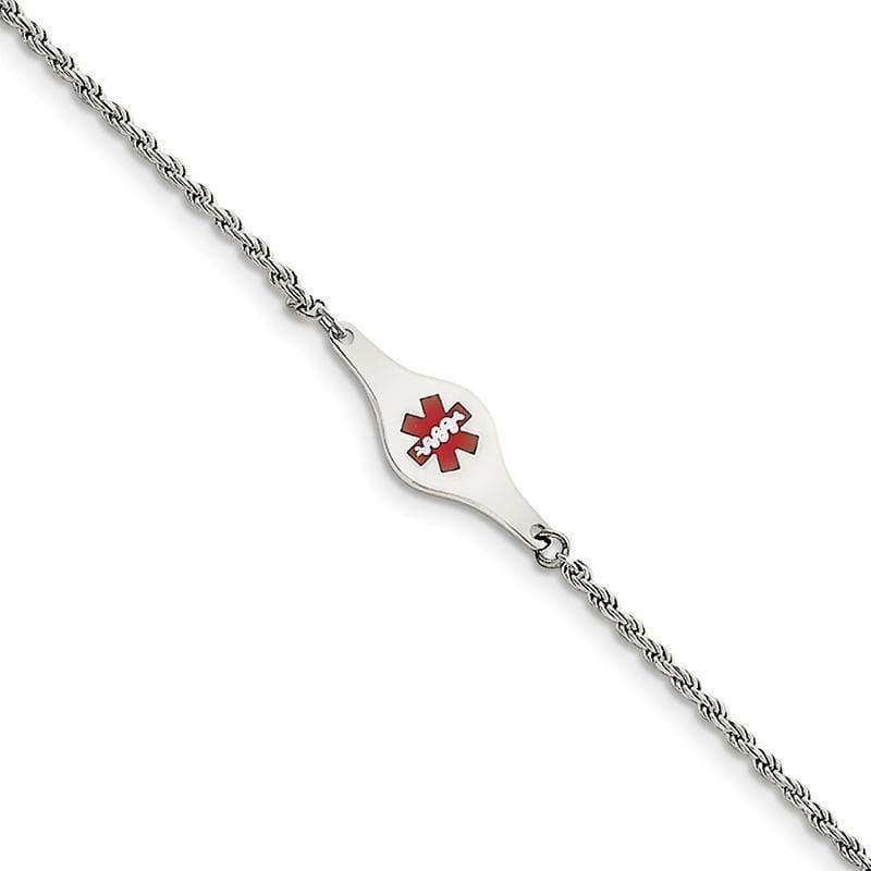 Sterling Silver Rhodium-plated Medical ID Rope Link Bracelet | Weight: 2.72 grams, Length: 7mm, Width: mm - Seattle Gold Grillz