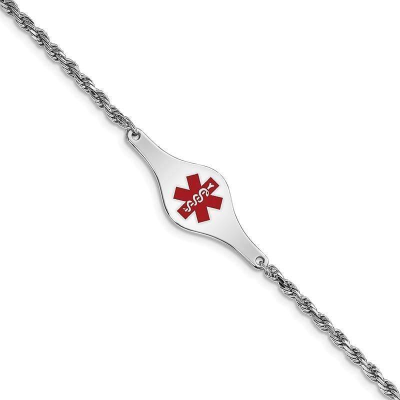 Sterling Silver Rhodium-plated Medical ID Rope Link Bracelet | Weight: 4.17 grams, Length: 7mm, Width: mm - Seattle Gold Grillz