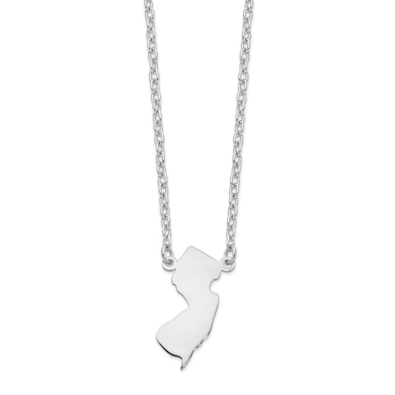 Sterling Silver Rhodium-plated NJ State Pendant with chain - Seattle Gold Grillz