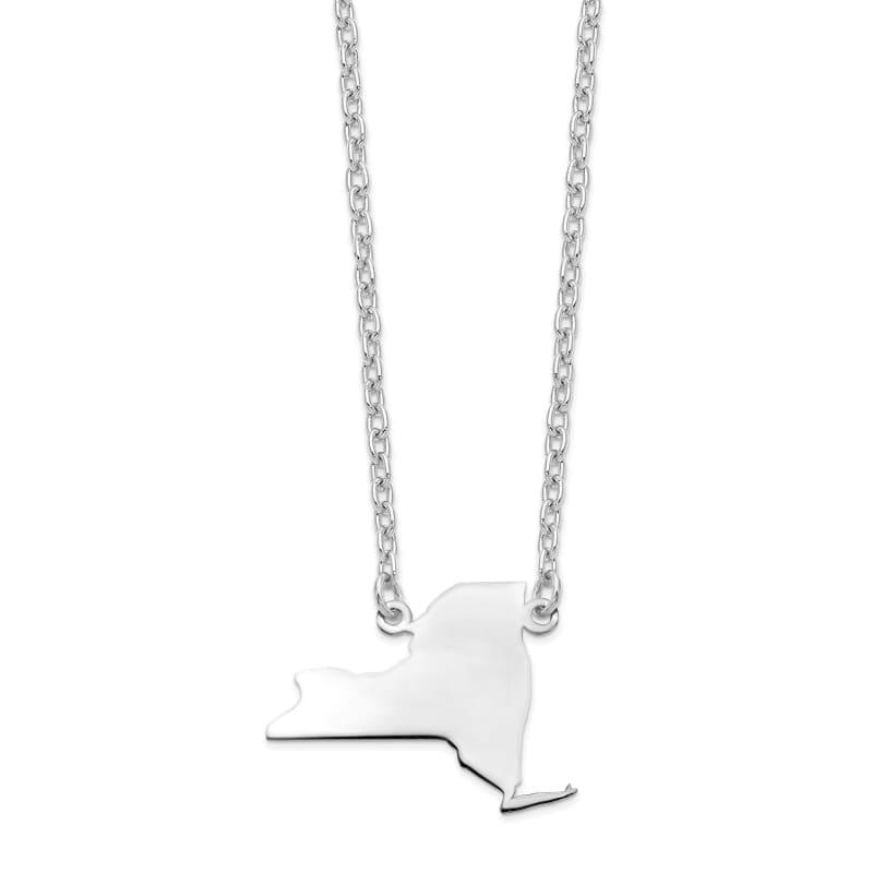 Sterling Silver Rhodium-plated NY State Pendant with chain - Seattle Gold Grillz