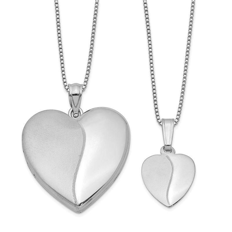 Sterling Silver Rhodium-plated Polished and Satin Heart Locket & Pendant Se | Weight: grams, Length: mm, Width: mm - Seattle Gold Grillz