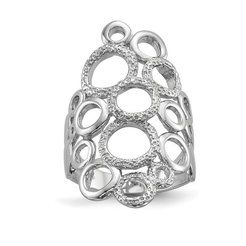 Sterling Silver Rhodium-plated Polished & Textured Circles Ring - Seattle Gold Grillz