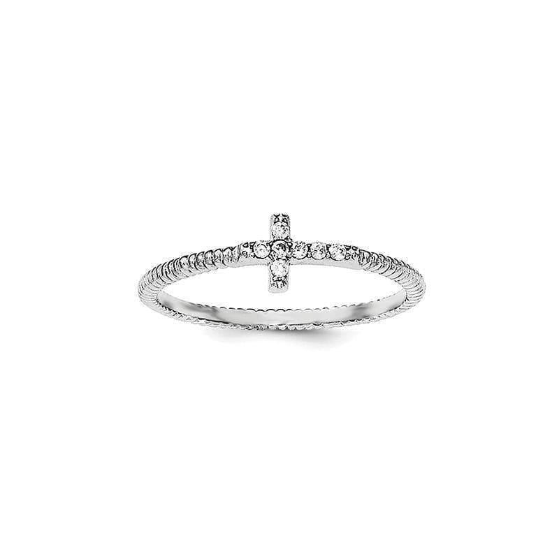 Sterling Silver Rhodium-plated Polished & Textured CZ Cross Ring - Seattle Gold Grillz