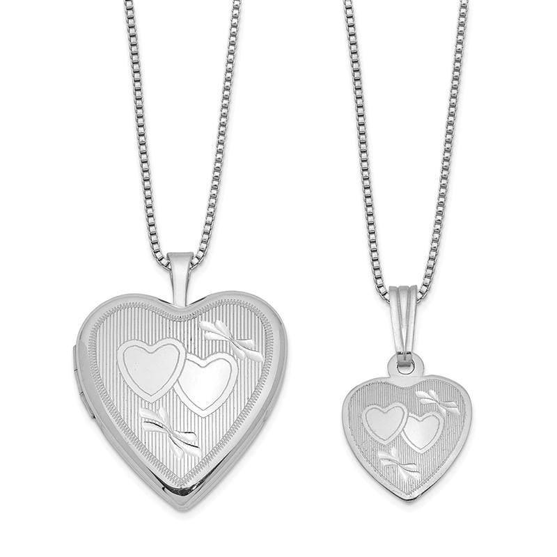 Sterling Silver Rhodium-plated Polished and Textured Heart Locket & Pendant | Weight: grams, Length: mm, Width: mm - Seattle Gold Grillz