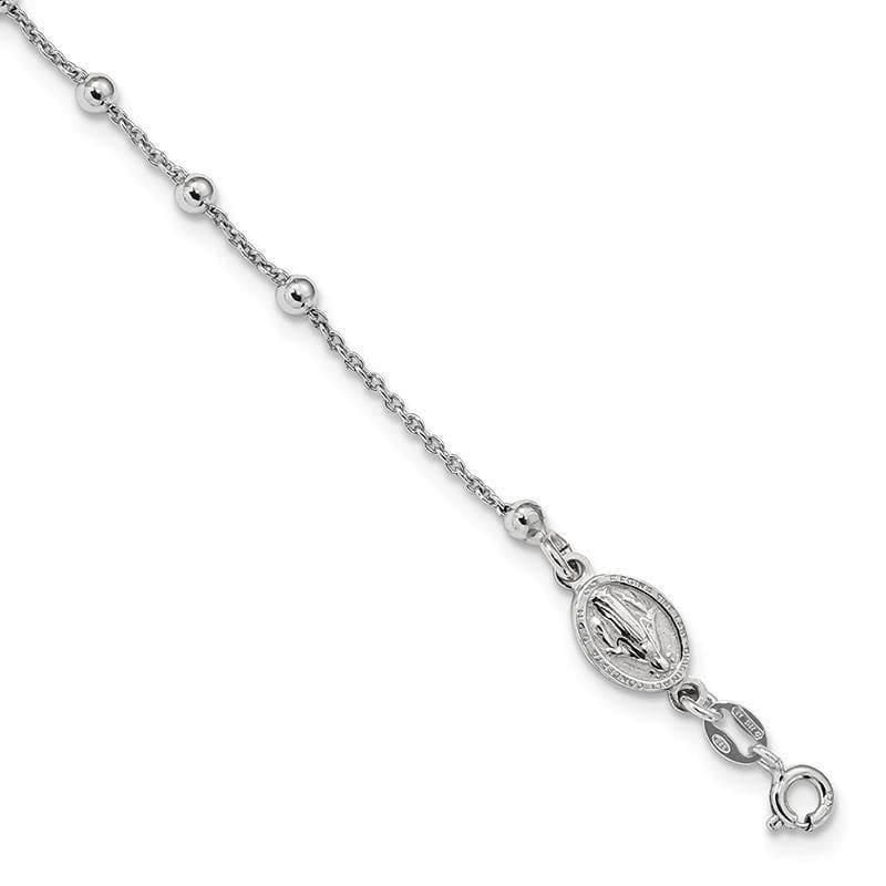 Sterling Silver Rhodium Plated Polished Beaded Cross Bracelet | Weight: 2.8 grams, Length: 7mm, Width: 3mm - Seattle Gold Grillz