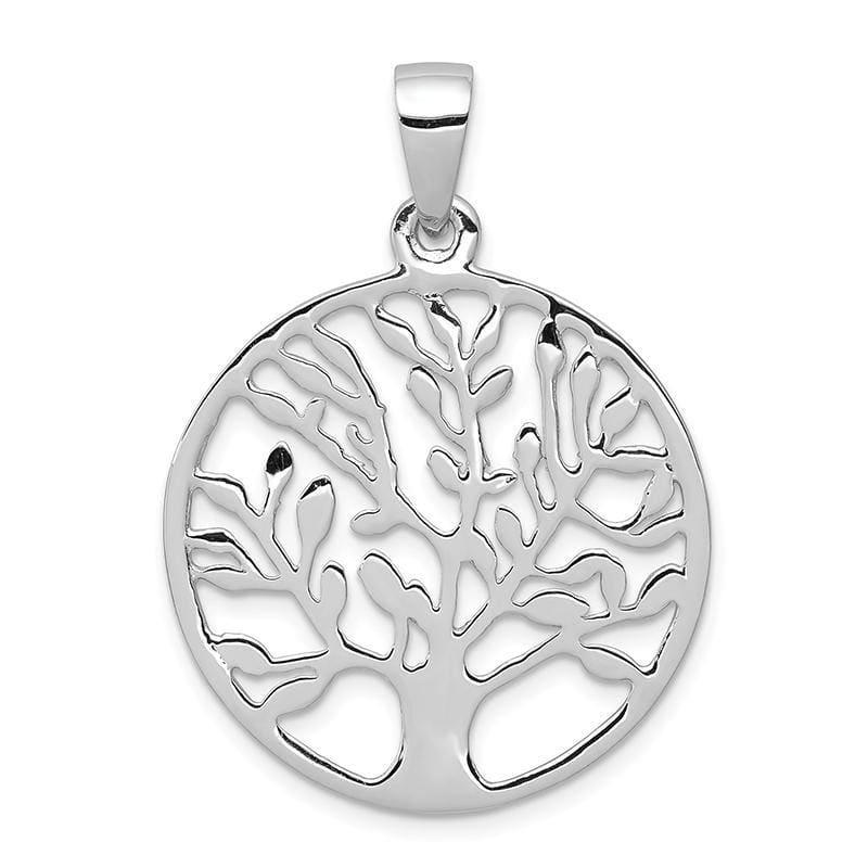 Sterling Silver Rhodium-plated Polished Circle w-Tree Pendant | Weight: 1.95 grams, Length: mm, Width: mm - Seattle Gold Grillz