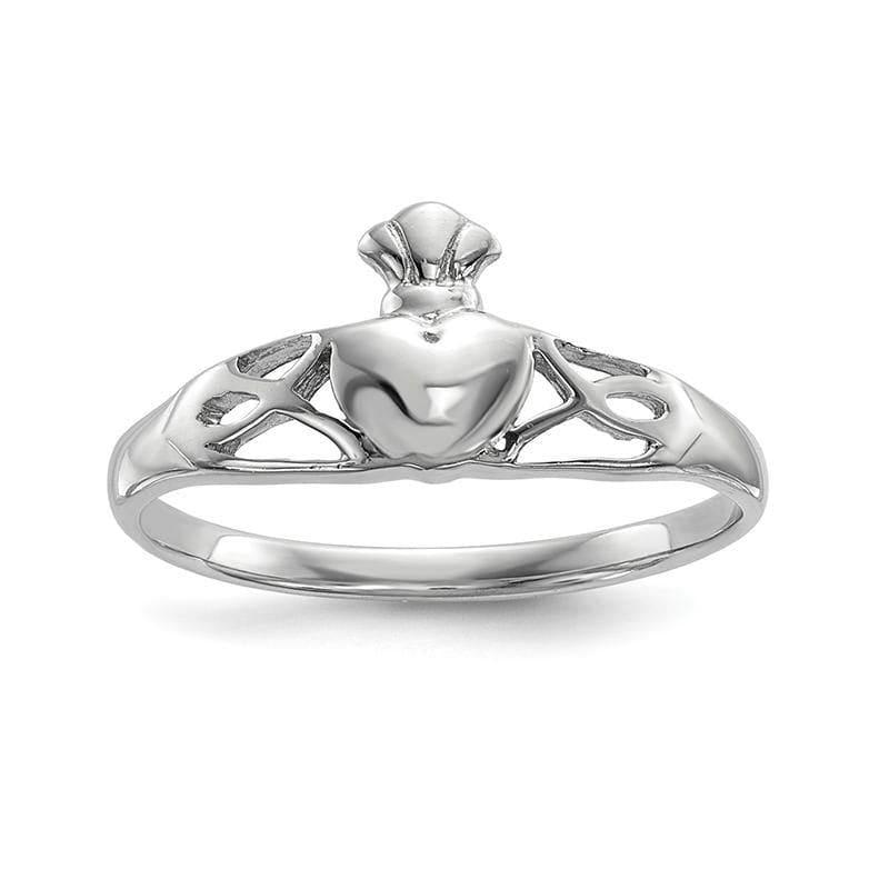 Sterling Silver Rhodium-plated Polished Claddagh Ring - Seattle Gold Grillz