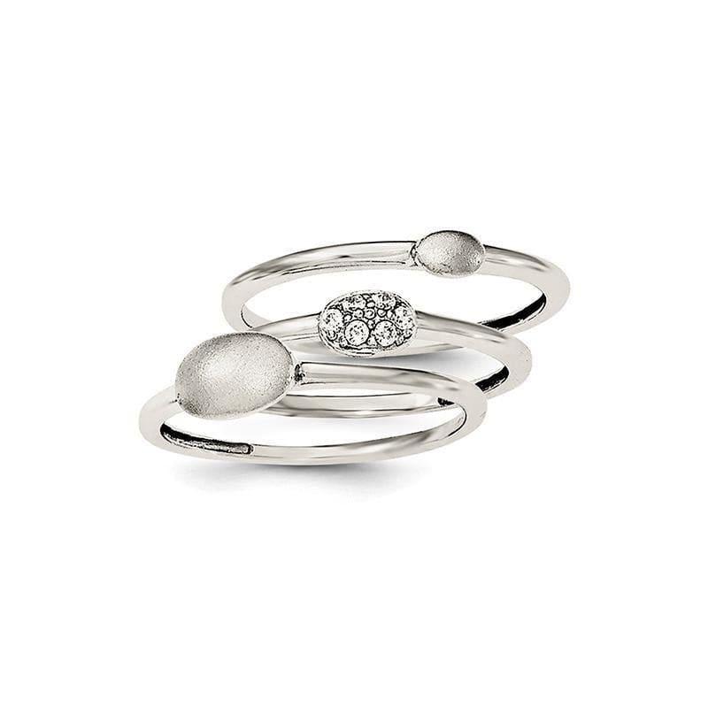 Sterling Silver Rhodium-plated Polished CZ 3 Ring Set - Seattle Gold Grillz
