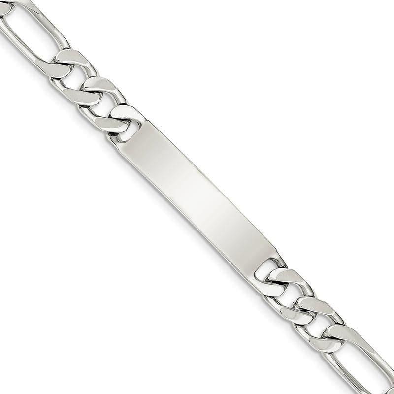 Sterling Silver Rhodium-plated Polished Engraveable Figaro Link ID Bracelet | Weight: 31.33 grams, Length: 8.5mm, Width: 8mm - Seattle Gold Grillz