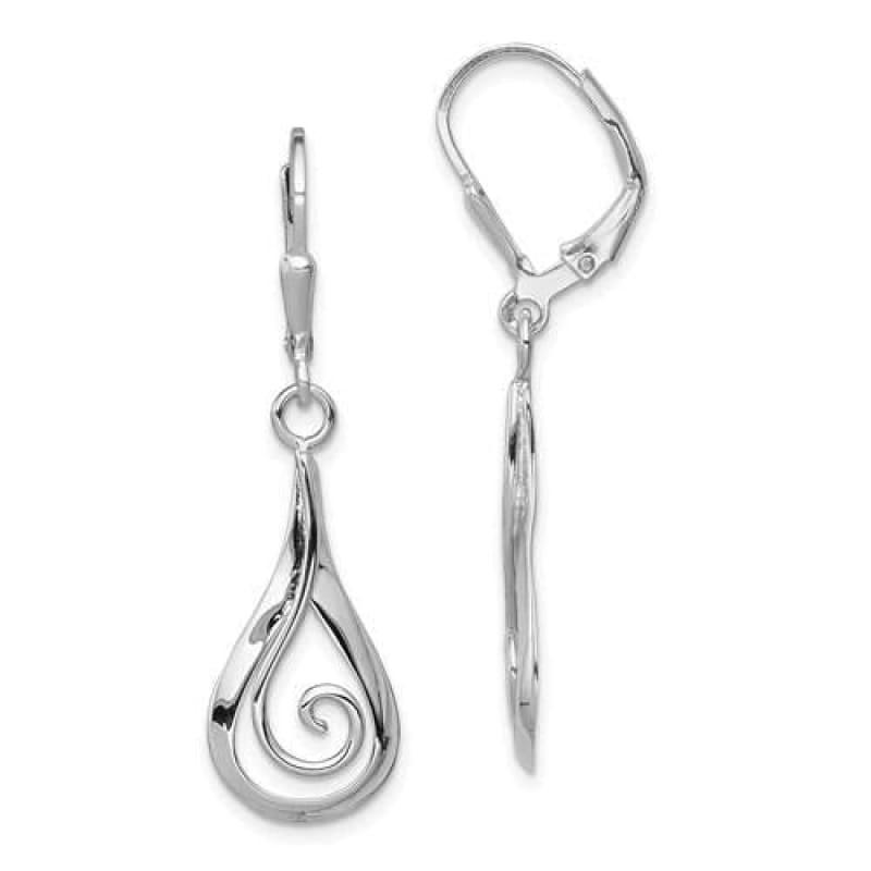Sterling Silver Rhodium-plated Polished Fancy Dangle Leverback Earrings - Seattle Gold Grillz