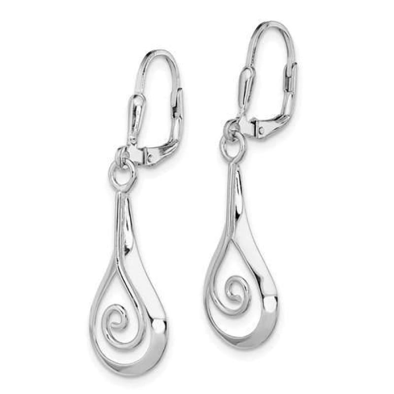 Sterling Silver Rhodium-plated Polished Fancy Dangle Leverback Earrings - Seattle Gold Grillz