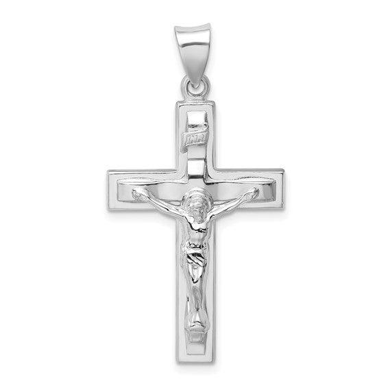 Sterling Silver Rhodium-plated Polished INRI Latin Crucifix Pendant - Seattle Gold Grillz