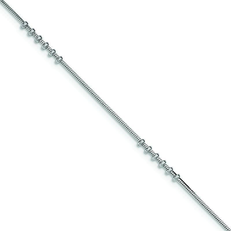 Sterling Silver Rhodium-plated Polished w-.5in extension Anklet | Weight: 3.11 grams, Length: 10mm, Width: 0mm - Seattle Gold Grillz