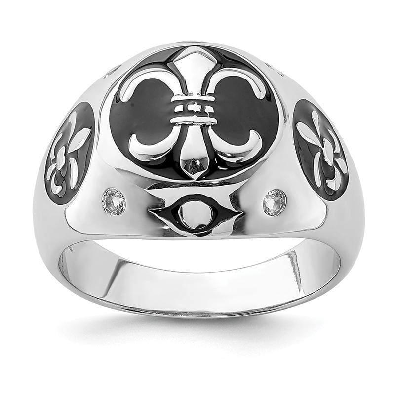 Sterling Silver Rhodium-plated Polished White Topaz Fleur De Lis Ring - Seattle Gold Grillz
